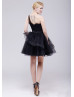 Black Tulle One Shoulder Knee Length Prom Dress 